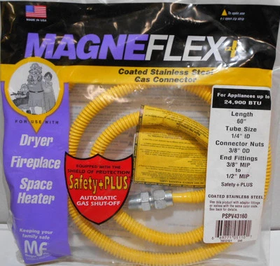 60 英寸燃气连接器软管 ~ 涂层不锈钢 ~ 1/4 英寸 x 60 英寸 ~ Magneflex  — 第 1/3 张图片