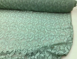 Embroidered Stretch Lace Apparel Fabric Sheer Floral Sage Green TT310 - Picture 1 of 1