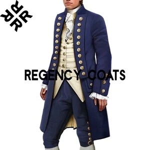 New Men Royal Navy Lieutenant Jacket, 18th Century Navy Blue Wool Napoleon Coat - Picture 1 of 3