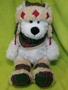 Oso de peluche de 18" blanco invierno oreja con solapa sombrero bufanda bota animal de peluche lindo abrazo divertido - Imagen 1 de 8