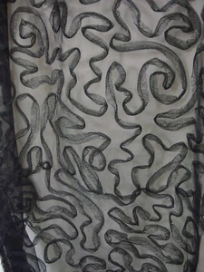 Silver Ribbon Applique on Black Net Fabric, Remnant, New - Picture 1 of 2