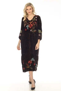 Johnny Was JWLA Isabella Velvet Embroidered Tiered Maxi Dress Petite Boho Chic J - Picture 1 of 10