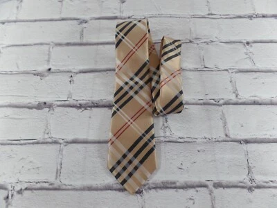 Nova Gravata Masculina Jacquard Decote Xadrez Bege Preto Vermelho Branco Listras Diagonais - Imagem 1 de 4