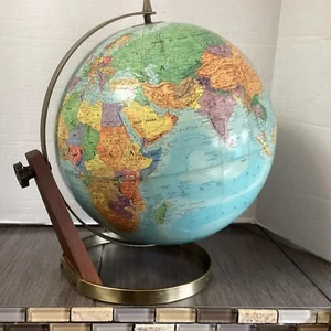 Vintage MCM Art Deco REPLOGLE Stereo Globe Relief 12” Metal And Wood Stand USA - Picture 1 of 24