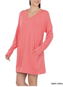 Zenana Soft Stretch French Terry Drop Shoulder Longline w/Pockets Size Small - Picture 1 of 4