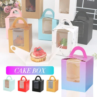Single Cupcake 10x Muffin Fairy Cake Boxes Bags With Clear Windows Boxes Party - Image 1 of 4