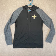 New Orleans Saints Lightweight Hoodie Men's Small Black Gray Raglan Full Zip