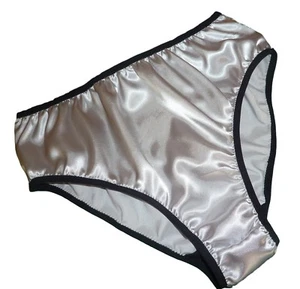 SHINY SILVER SATIN VINTAGE STYLE KNICKERS PANTY SIZE XS- XXL MADE IN FRANCE - Picture 1 of 6