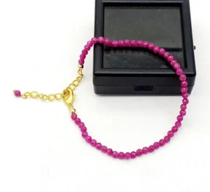Genuine Pink Ruby Faceted Gemstone Beads womens gift Bracelet jewellery 7" - Picture 1 of 11