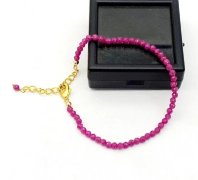 Genuine Pink Ruby Faceted Gemstone Beads womens gift Bracelet jewellery 7" - Image 1 of 4