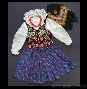 Polish goral folk costume embroidered blouse vest skirt coral necklace Poland - Picture 1 of 19