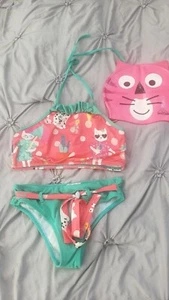 Pre-owned kitty GIRLS SWIMSUIT 2 PCS SZ.M (7-8) MULTICOLOR with swimming hat - Picture 1 of 8
