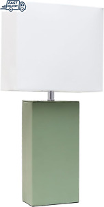 LT1025-SGE Modern Leather Table Lamp with White Fabric Shade, Sage Green