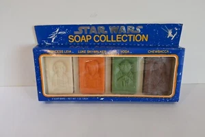 Vintage Star Wars Seifensammlung 4 Riegel Leia, Luke, Yoda, Chewbacca 1982 MIB - Bild 1 von 3
