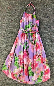 Girls Size 10/12 Purple Floral Easter Spring Summer Party Halter Dip Hem Dress - Picture 1 of 10