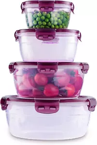 Food Storage Container with Lids Set for 4, Plastic Mixing Bowls, Airtight Stack - Picture 1 of 7