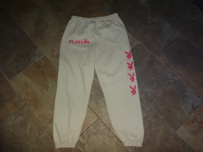 Playboy Tan Sweatpants/pants Joggers Bunny pink Logo Elastic Cuffs woman L - Image 1 of 4
