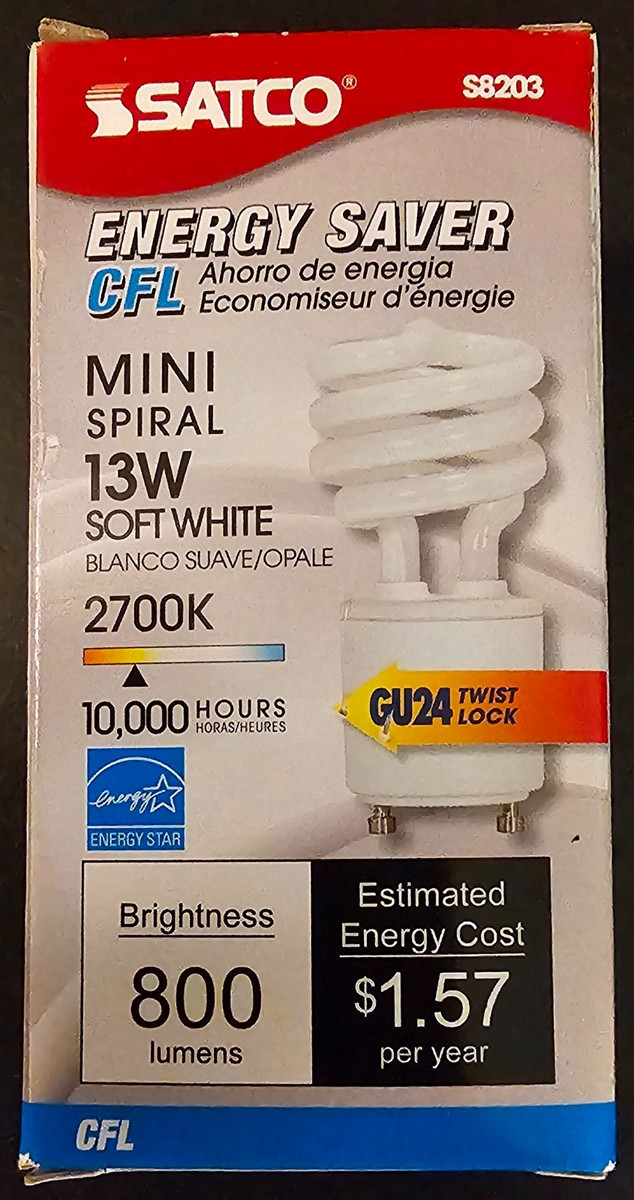 Satco S8208 13 Watt (60 Watt) 880 Lumens Mini Spiral CFL Bright White 4100K GU24 Base Light Bulb - Incandescent Bulbs