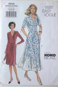 Vogue 7014 Very Easy KoKo Beall Misses Wrap Dresses Sewing Pattern Sz 18-20-22 - Picture 1 of 1