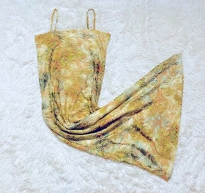 Vintage Dress Women Small Yellow Green Floral Velvet Burnout Midi Y2K Slip 90s - Picture 1 of 9