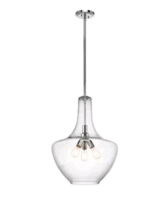 Kichler 42198CH Chrome Everly 28"W 3-световой кулон с затененным стеклянным абажуром - Изображение 1 из 4