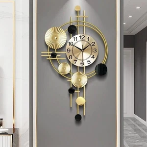 "Reloj de Pared Silencioso de Lujo Dorado 30"" Metal Art Deco Moderno Decoración del Hogar" - Imagen 1 de 12