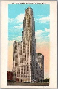 c1930s DETROIT Michigan Postcard "BOOK TOWER" Building / Street View - Curteich - Picture 1 of 2
