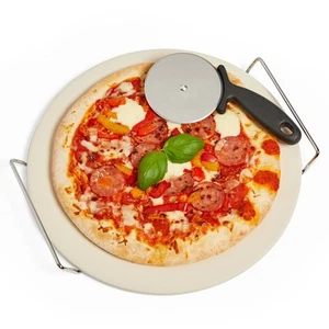 Set Pietra e Tagliere per Pizza 33 cm Tagliere in Gres Ceramica Cromato Servizio Vassoio Rack - Foto 1 di 3