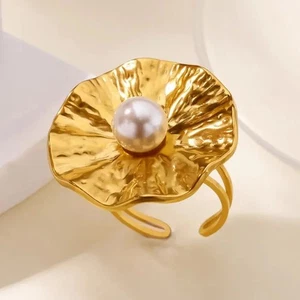 Damen Perlen Geometrie Ring Edelstahl Offen Verstellbar Handgefertigt Schmuck - Bild 1 von 6