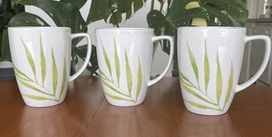 (3) Corelle Coordinates Green Bamboo Leaf Porcelain 12 Oz Coffee Mugs Set of 3 - Picture 1 of 5