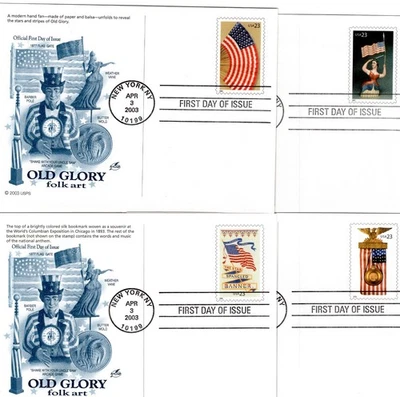 2003 OLD GLORY POSTAL CARD FDCS 4 DIFFERENT!  ART CRAFT CACHETS UA GEM! - Image 1 of 2