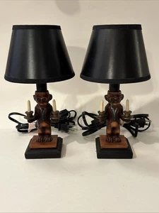 (2) VINTAGE Small Lamp Resin MONKEY BULTER Holding Candles Desk Table Retro RARE - Picture 1 of 13