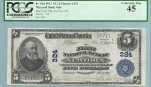 $5 National Currency 1902-PB - Ch#324 - 1st NB, Newtown, PA - PCGS 45 - Picture 1 of 2