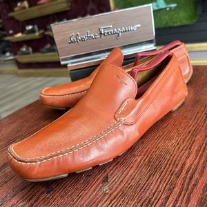 $790 Mens Orange Ferragamo Leather Loafers Sz 11 US Made In ITALY - Picture 1 of 15