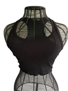 Camiseta sin mangas para mujer ROMWE negra acanalada recortada espalda deportiva talla S - Imagen 1 de 8