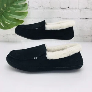 OLUKAI Ku'una Slip On Women’s 8 Black Suede Fur Line Shearling Loafer Slippers - Picture 1 of 13