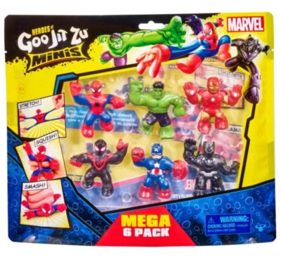 Heroes of Goo Jit Zu Marvel Mega Mini 6 Pack Spiderman Hulk Iron Man Miles Set - Image 1 of 4
