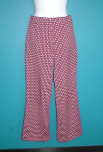 Vtg 70s Wide leg Flare Polyester Pants Red White Blue Argyle Print Sz L