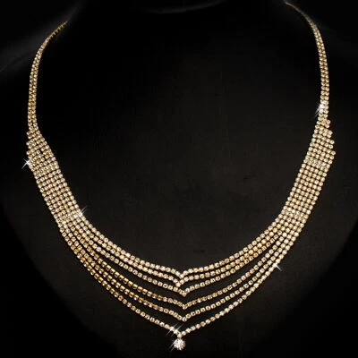 Collier Halskette Strass mit filigranen Reihen Kette Strasssteine 3 Farben Neu - Bild 1 von 4