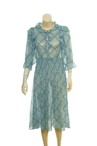 Doen Silk Plaid Midi Dress L 10 Women's Casual 3/4 Sleeve Ruffle Sheer NWD 36688 - Picture 1 of 8