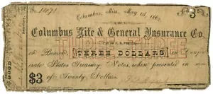 1862 Columbus Life & General Insurance Co. $3 No.1471 (L1925) - Picture 1 of 2