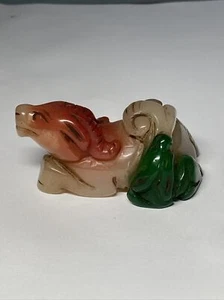 Vintage Hand Carved Natural Stone netsuke Dragon And Sheep Multicolored Jade - Picture 1 of 6