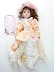 Vintage Doll Brunette in Peach & Cream Dress 18" Hand Painted - Picture 1 of 6