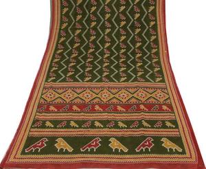 Sushila Vintage Green Saree 100% Pure Cotton Printed Bird Soft Craft Fabric - Picture 1 of 10