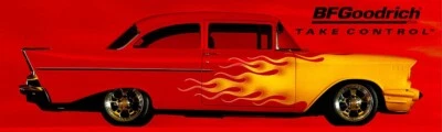 REPRODUCTION BF GOODRICH '57 Chevy Flames Banner 3'x10' - Image 1 of 3