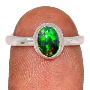 Behandelter seltener Chalama Schwarz Opal 925 Sterling Silber Ring Schmuck Gr.8 CR49886 - Bild 1 von 1