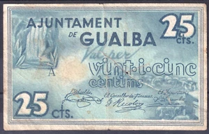 BILLETE GUALBA 25 CENTIMOS 1937 - SERIE A - AYUNTAMIENTO DE GUALBA - MONTSENY - Imagen 1 de 2