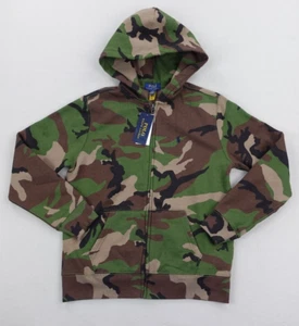 Polo Ralph Lauren Hoodie Boys 14-16 Green Camo Full Zip Sweatshirt Military NEW - Picture 1 of 13
