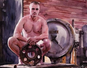 Nude Male, Gay Art Painting, original watercolor - Picture 1 of 3