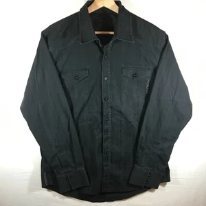 7 Diamond Men's Black Button Up Embroidered Back Long Sleeve Shirt X-Large - Picture 1 of 12